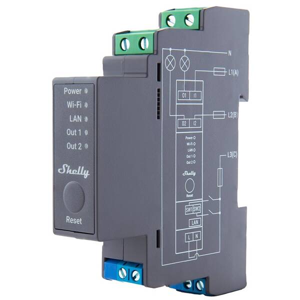 Modul Shelly Pro 2, 2x 16A na DIN lištu, Wi-Fi, LAN 

