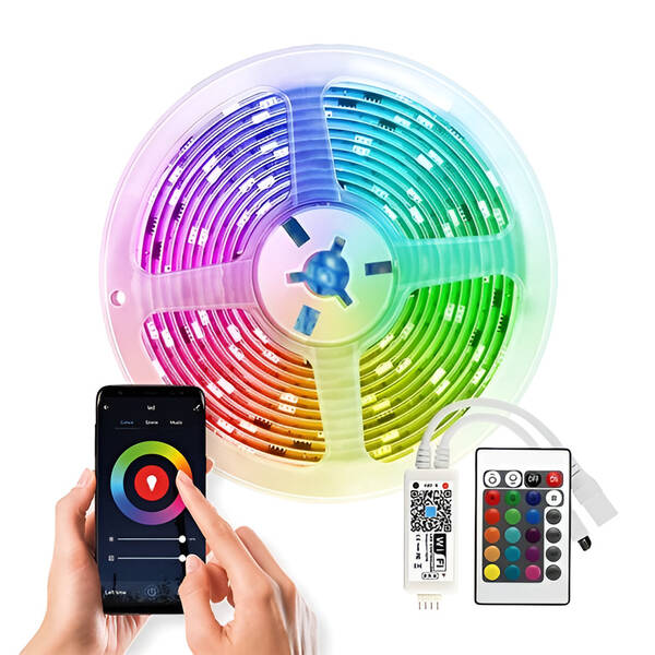 LED pásik Solight Wifi Smart, RGB, 5m, sada s adaptérom a diaľkovým ovládačom 


