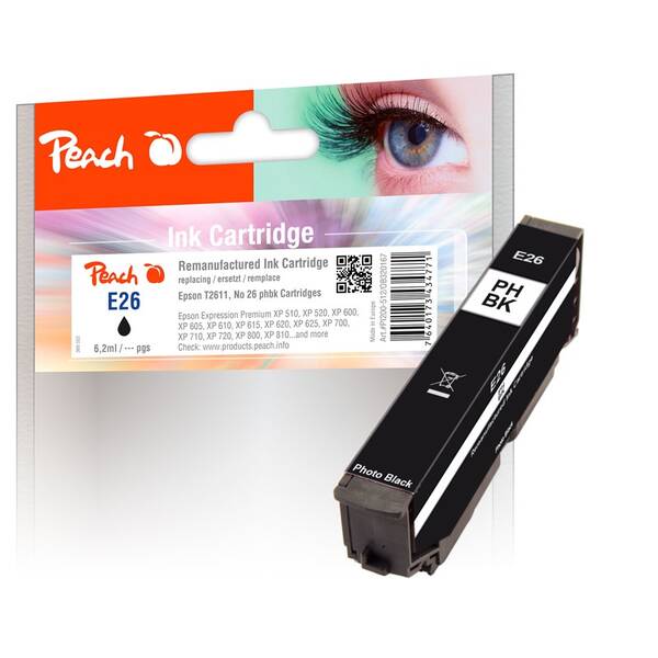 Cartridge Peach Epson 26, T2611, 6,2 ml - foto čierna 

