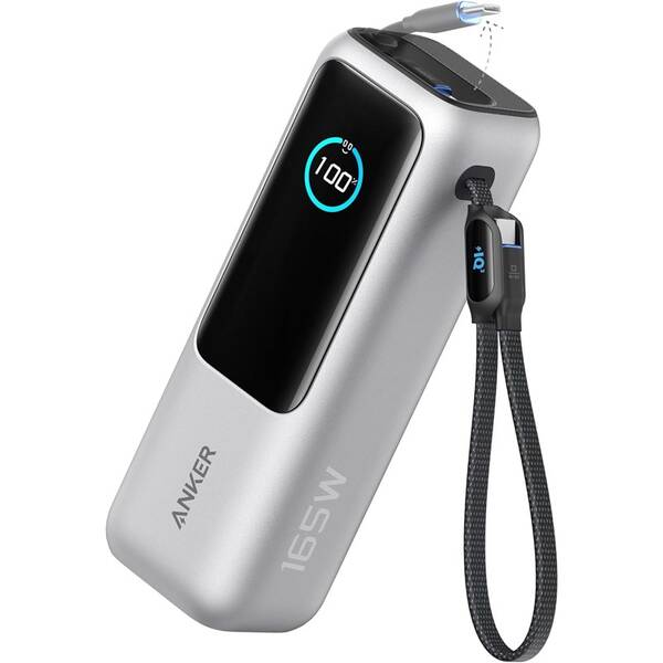 Powerbank Anker 165W Built-In USB-C and Retractable Cable 25000 mAh strieborný

