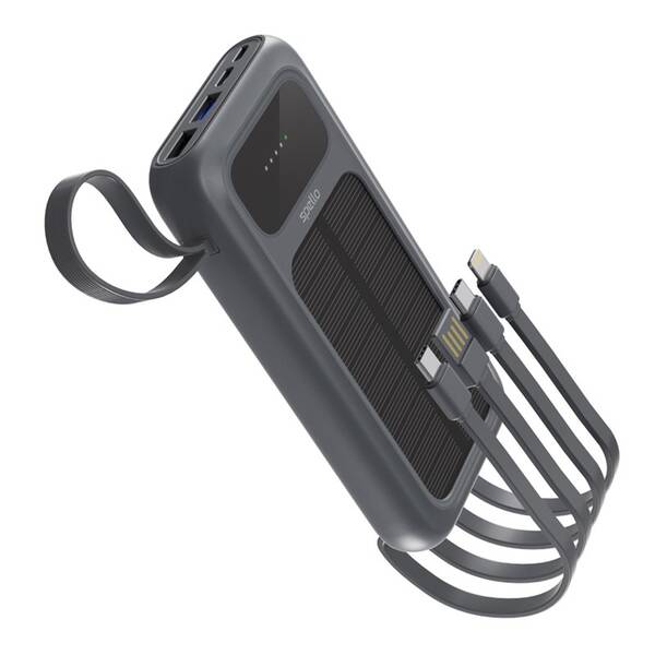 Powerbank Spello by Epico ForcePack 5in1 10000mAh solární, s integrovanými káblami SP15 sivá

