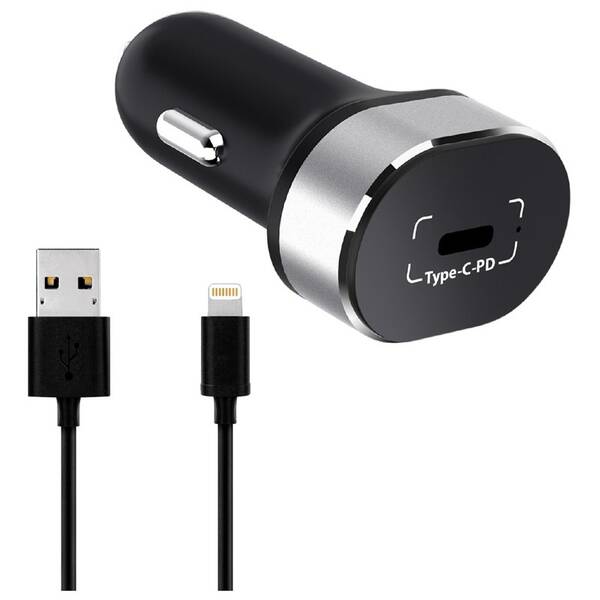 Adaptér do auta WG USB-C PD 20W + Lightning kabel 1m čierny

