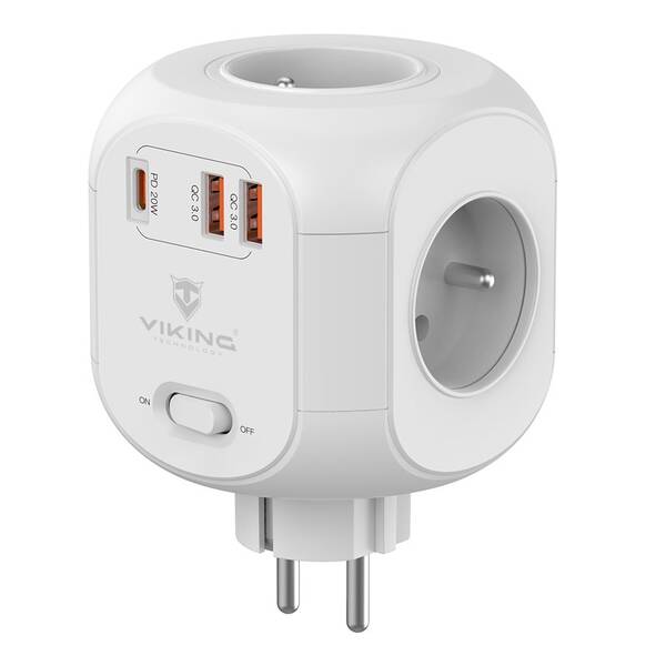 Rozbočovacia zásuvka Viking AC43, 4x zásuvka, vypínač biela

