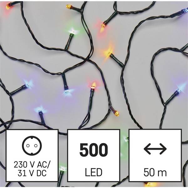 LED reťaz EMOS 500LED reťaz, 50 m, vonkajšie aj vnútorné, multicolor, programy, časovač 

