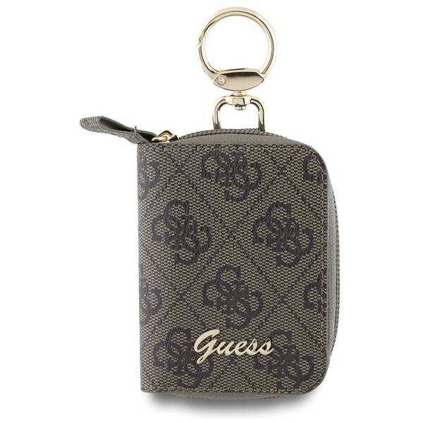 Kľúčenka Guess PU 4G Script Logo hnedá

