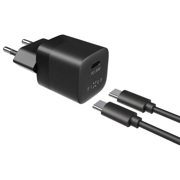 Nabíjačka do siete FIXED Mini 1x USB-C PD 30W + USB-C kábel 1m čierna

