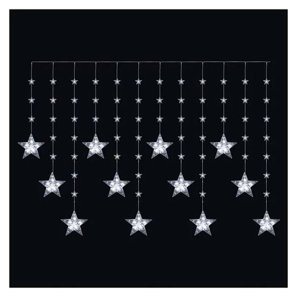 LED reťaz EMOS vánoční závěs – hvězdy, 170x85 cm, 3x AA, venkovní i vnitřní, studená bílá, časovač priehľadný

