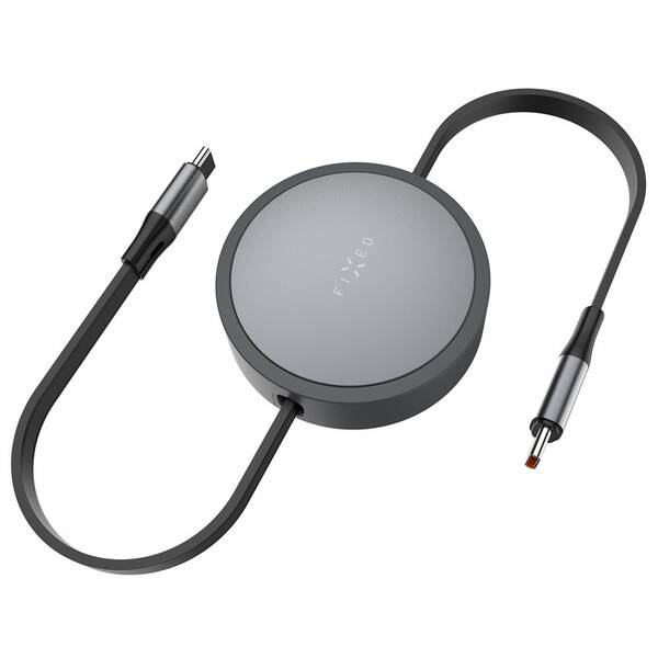 Kábel FIXED navíjací USB-C/USB-C, 1 m, PD 100W, 480Mbps sivý

