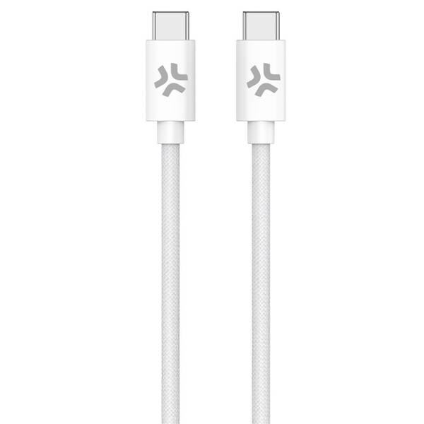Kábel Celly USB-C/USB-C, opletený (bavlnený), 60 W, 1,5 m biely

