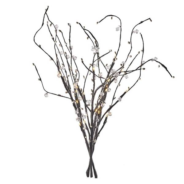 LED dekorácie EMOS 24 LED vetvička s perlami, 60 cm, 3x AA, vnútorná, teplá biela, časovač 


