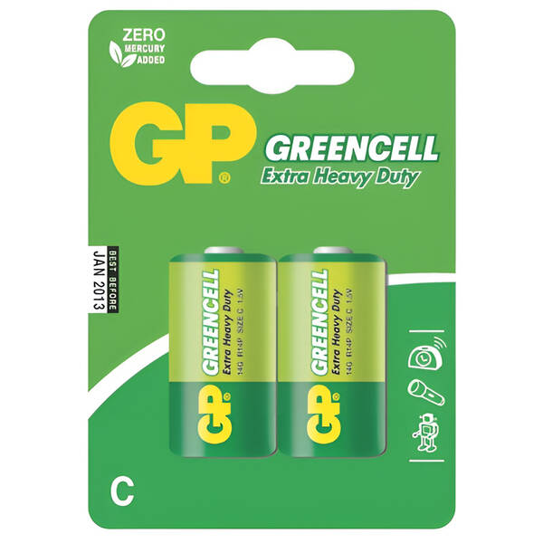 Batéria zinkochloridová GP Greencell C, R14, blister 2ks 

