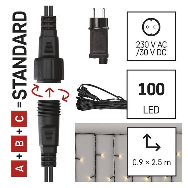 Spojovacia reťaz EMOS 100 LED Základná sada Standard – cencúle, 2,5 m, vonkajšie, teplá biela, časovač 


