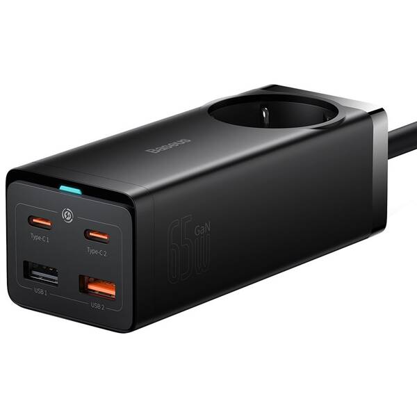 Nabíjačka do siete Baseus GaN3 Pro, 2x USB-C, 2x USB-A + AC 65W čierna

