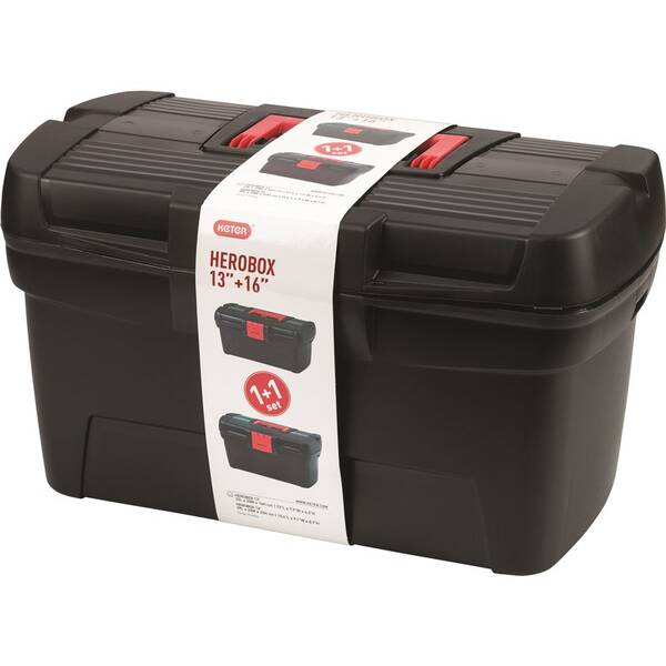 Sada kufrov na náradie Keter C-195477 HEROBOX PREMIUM 13+16 čierna/červená

