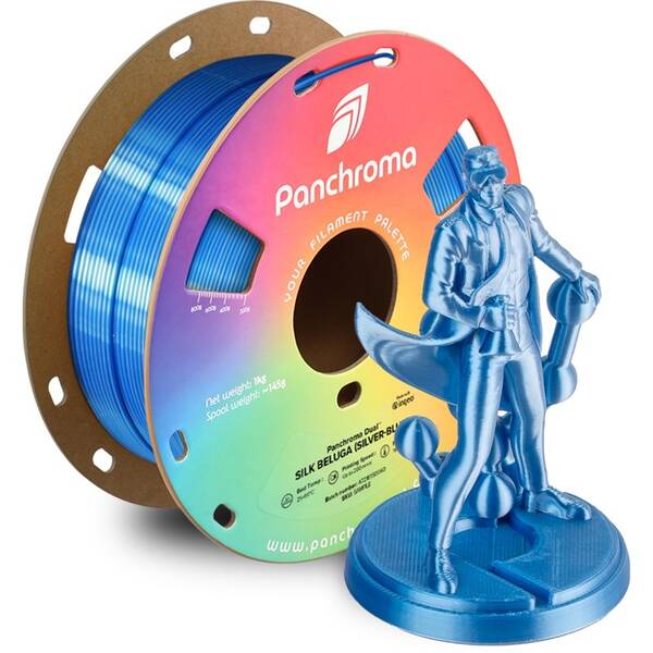 Tlačová struna (filament) Polymaker Panchroma PLA Dual Silk strieborný/modrý

