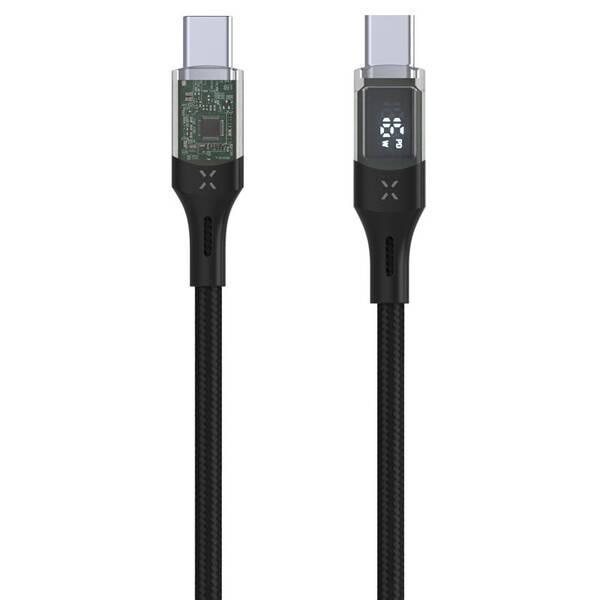 Kábel FIXED USB-C/USB-C, s displejom, PD, 100 W, 1,2 m čierny

