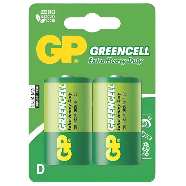 Batéria zinkochloridová GP Greencell D, R20, blister 2ks 

