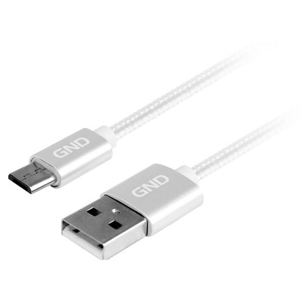 Kábel GND USB / micro USB, 2m, opletený strieborný

