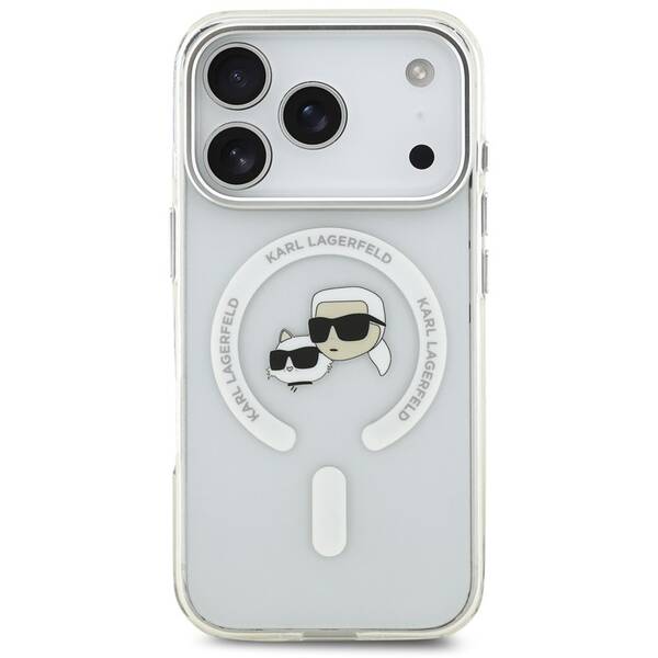 Kryt na mobil Karl Lagerfeld IML K&CH Heads Metal Frame MagSafe na Apple iPhone 17 Pro priehľadný


