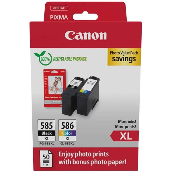Cartridge Canon PG-585XL/CL-586XL + fotopapier GP-501 

