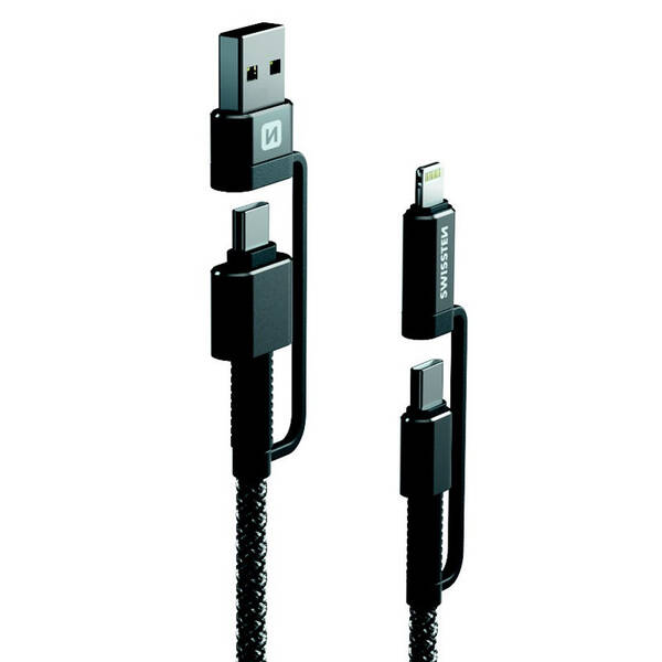 Kábel Swissten ARAMID REINFORCED 4v1, USB-C/USB, USB-C/Lightning, 1,5 m 


