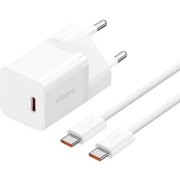 Nabíjačka do siete Baseus GaN5 30W USB-C 100W, USB-C kabel 1 m biela

