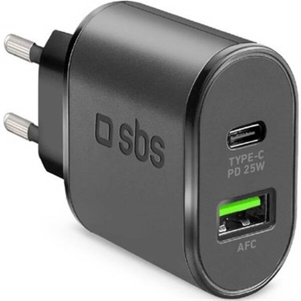 Nabíjačka do siete SBS USB-A/USB-C 25W čierna


