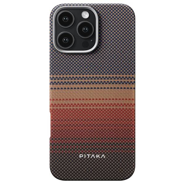 Kryt na mobil Pitaka Tactile Woven Sunset na Apple iPhone 16 Pro Max čierny/oranžový

