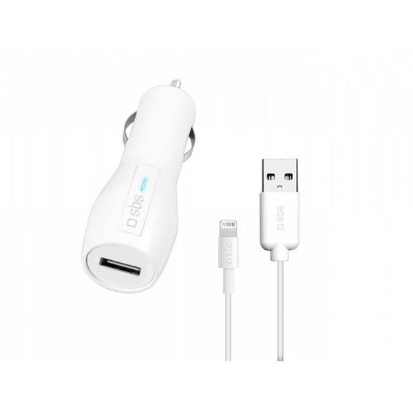 Adaptér do auta SBS 1x USB-A + kabel USB-A/Lightning biely

