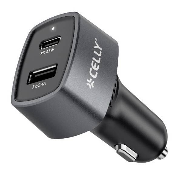Adaptér do auta Celly USB-C/USB-A, 65 W čierny

