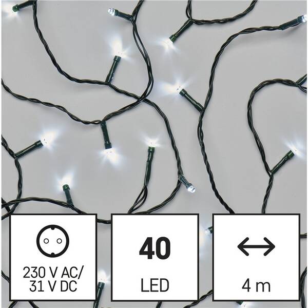 LED reťaz EMOS 40LED reťaz, 4 m, vonkajšia aj vnútorná, studená biela, programy, časovač 

