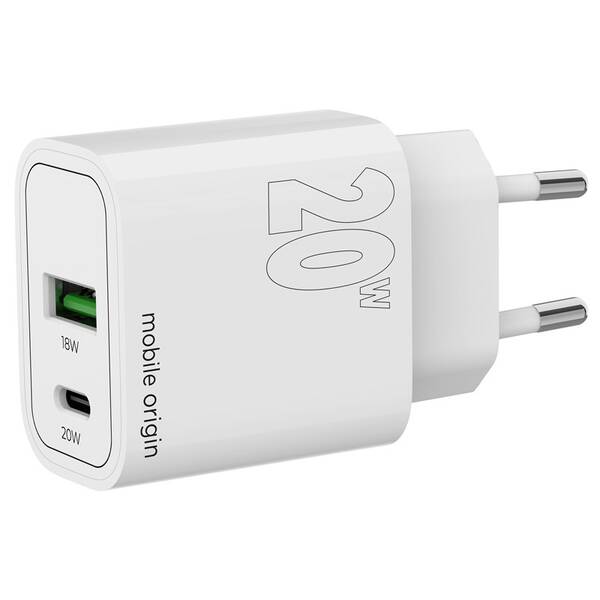 Nabíjačka do siete Mobile Origin 1x USB-A/1x USB-C PD20W biela

