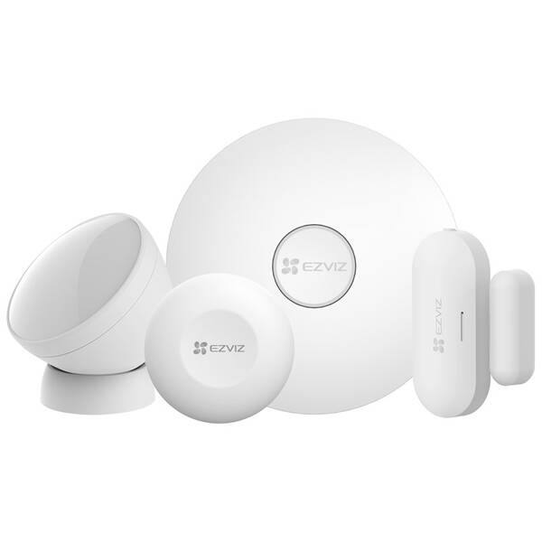 Kompletný set EZVIZ HUB + dverný/okenný snímač + senzor pohybu + bezpečnostné tlačidlo biela

