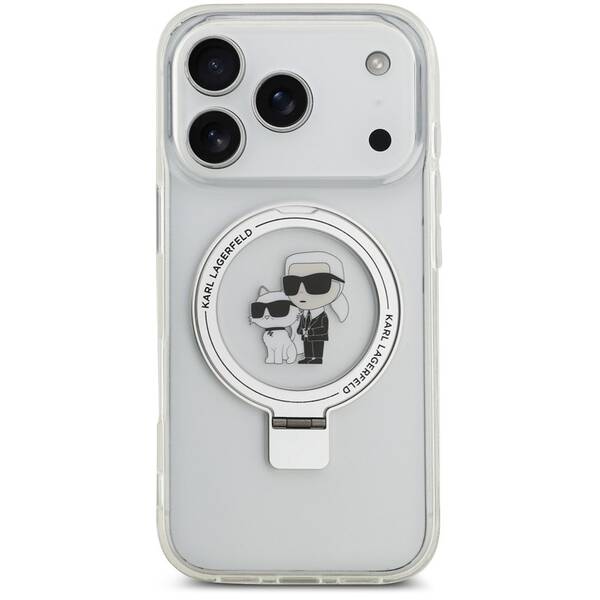 Kryt na mobil Karl Lagerfeld Ringstand Karl and Choupette MagSafe na Apple iPhone 17 Pro biely

