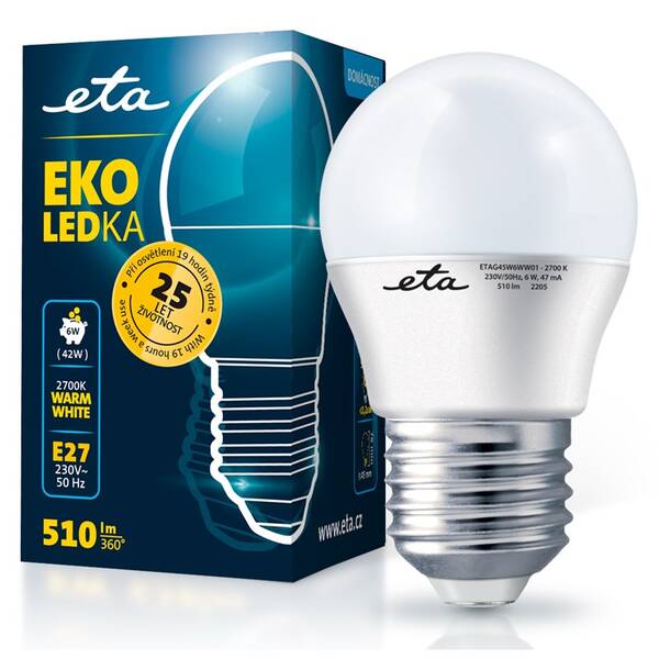 LED žiarovka ETA EKO LEDka mini globe 6W, E27, teplá biela 

