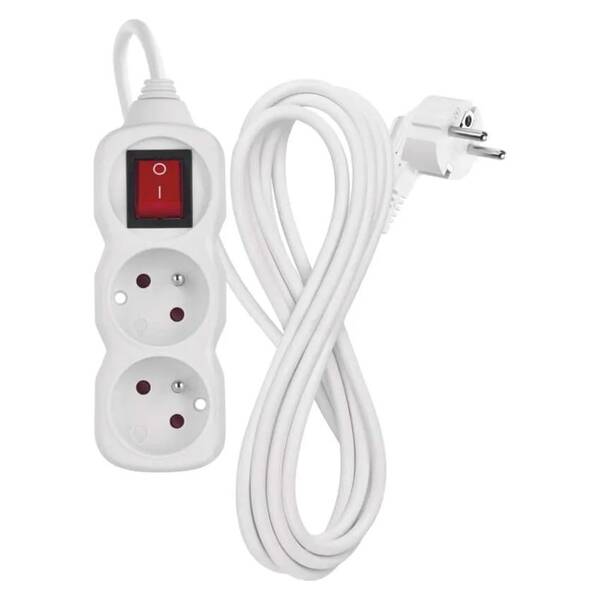 Kábel predlžovací EMOS 2 x zásuvka, vypínač, 3m biely

