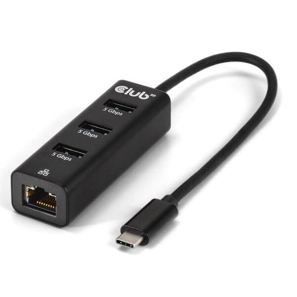 Dokovacia stanica Club3D USB-C 3.2/3xUSB-A 3.2/RJ45 1Gbps čierna

