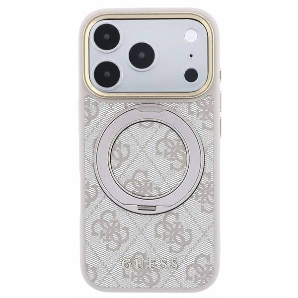 Kryt na mobil Guess PU 4G Ring Stand MagSafe na Apple iPhone 18 Pro ružový


