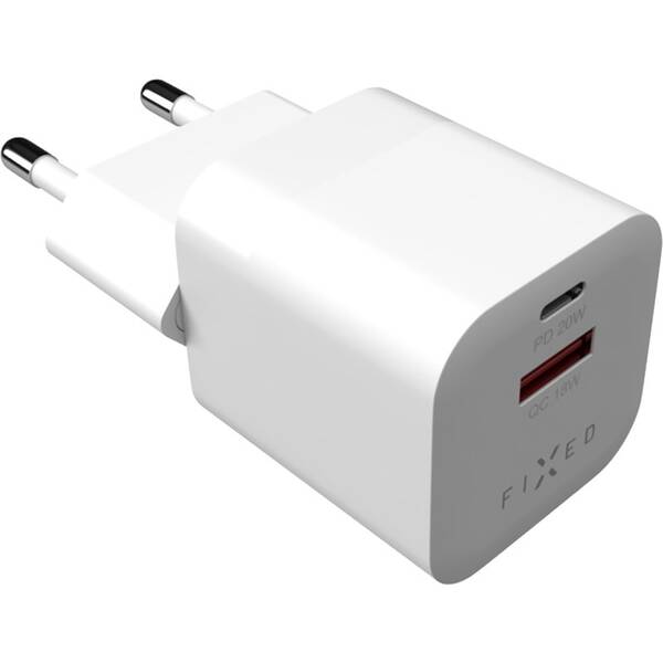 Nabíjačka do siete FIXED Mini s USB-C PD/USB QC 3.0, 20W biela

