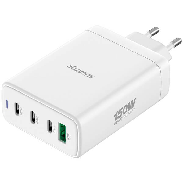 Nabíjačka do siete Aligator GaN 150W, 3× USB-C, 1× USB-A biela

