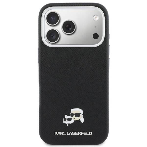Kryt na mobil Karl Lagerfeld PU Karl and Choupette Heads Pins MagSafe na Apple iPhone 17 Pro čierny

