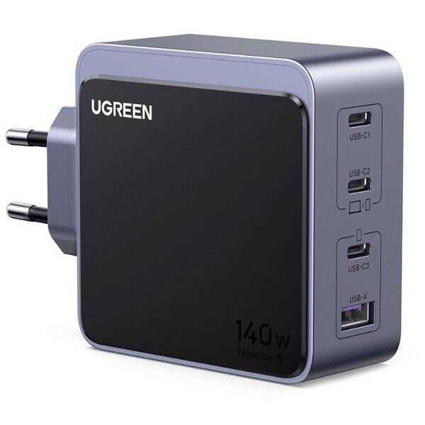 Nabíjačka do siete UGREEN GaN 140W 3xUSB-C/1xUSB-A sivá

