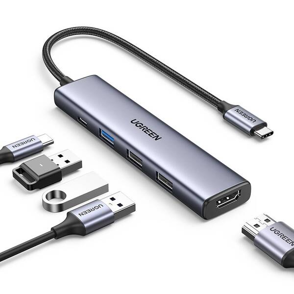 USB Hub UGREEN USB-C/USB-C, 3×USB, HDMI strieborný

