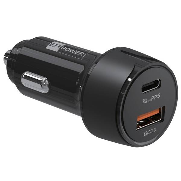 Adaptér do auta ERPOWER USB-C, USB-A, 30W čierny

