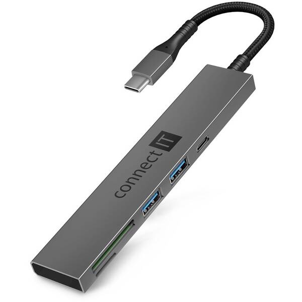USB Hub Connect IT CompactPRO USB-C + čítačka kariet, (2xUSB-A 3.0, 1xUSB-C) 

