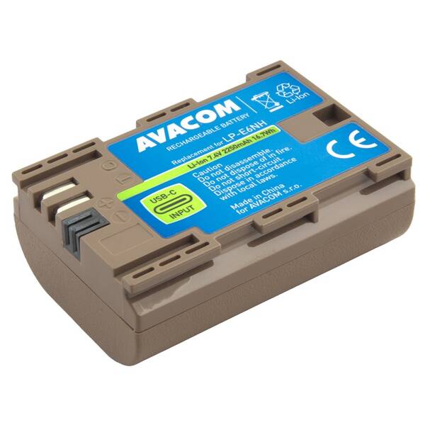 Batéria Avacom Canon LP-E6NH Li-Ion 7.4V 2250mAh 16.7Wh USB-C sivá

