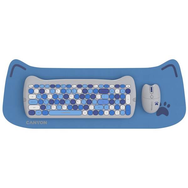 Klávesnica s myšou Canyon Kitty edícia HSET-W6 bezdrôtový set + podložka, CZ layout modrá

