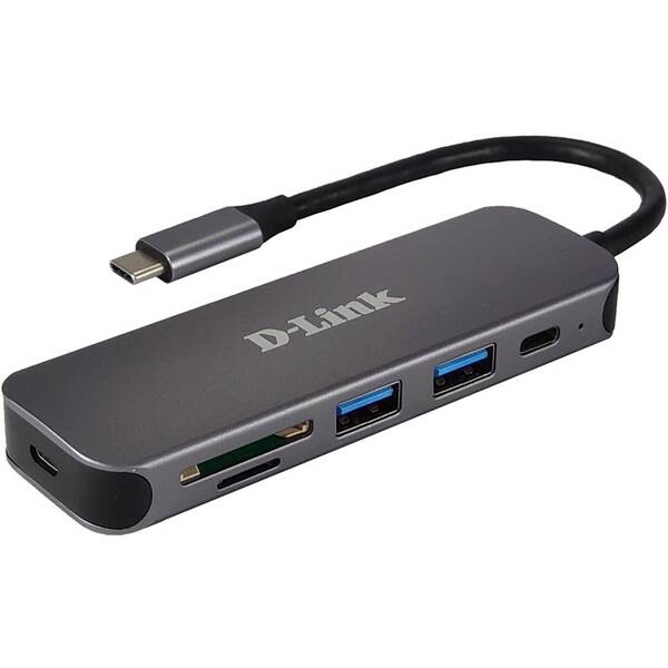 USB Hub D-Link 5v1 USB-C s čítačkou SD/microSD kariet sivý

