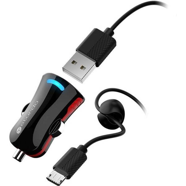Adaptér do auta Mobilnet 1xUSB + USB/microUSB kábel čierny

