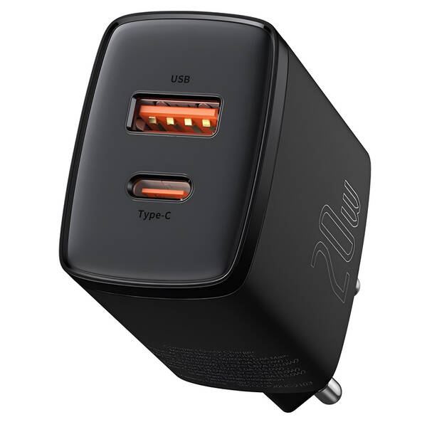 Nabíjačka do siete Baseus USB-A, USB-C, 20 W čierna

